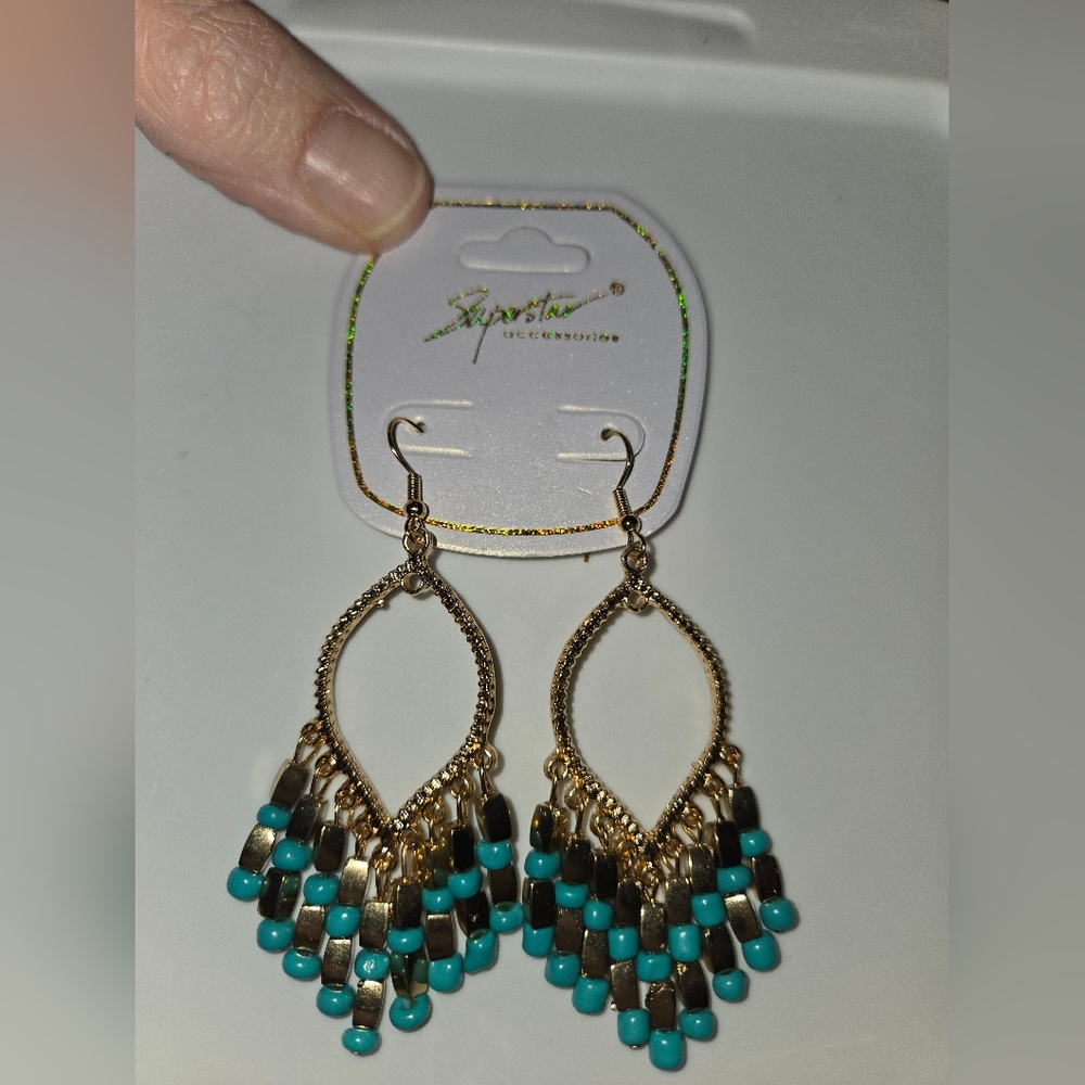 Signature Gold and Blue Dangle Earrings